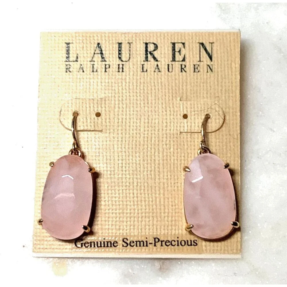 Ralph Lauren Earrings Semi-Precious Pink Stone Gold Tone Dangle